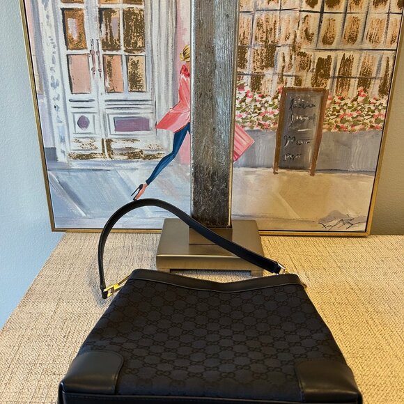 Gucci Monogram Leather & Canvas Bag in Black - Picture 11 of 13